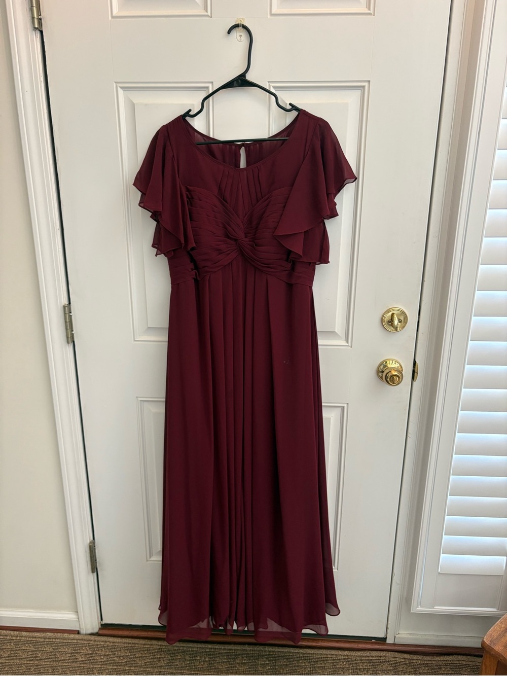 Lily Burgundy Maxi Dress with Flutter Sleeves Waist 17”